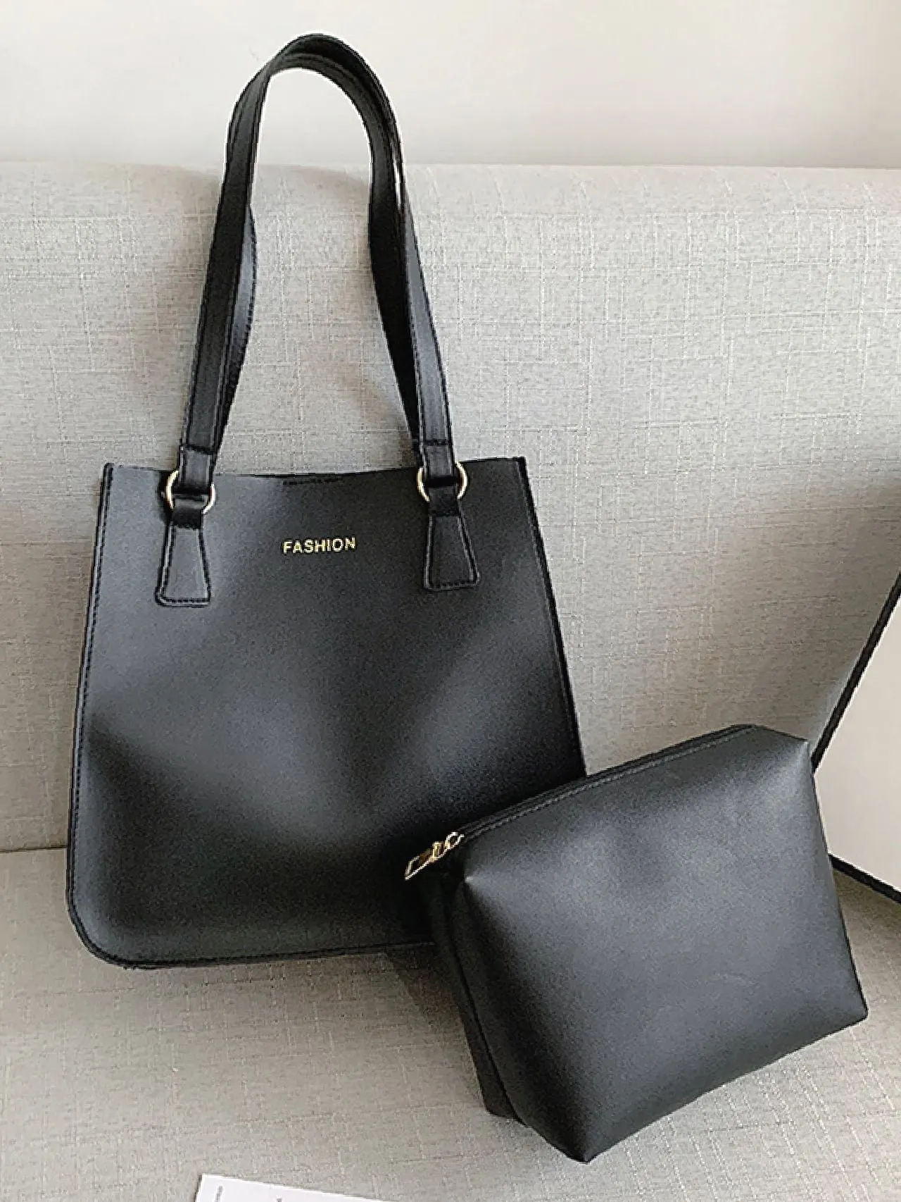 Maxct - Letter Graphic Shoulder Tote Bag with Inner Pouch  - Women Tote Bags