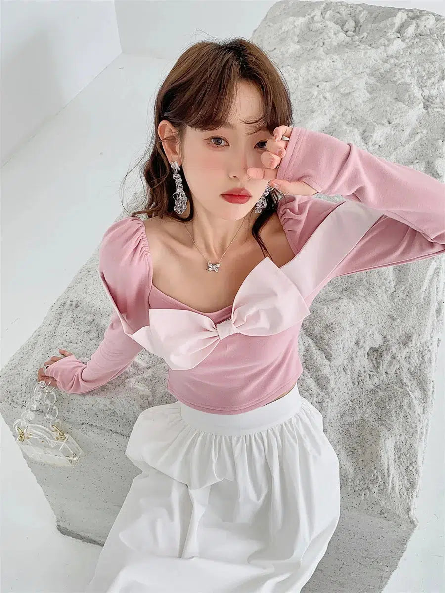 Maxct &Puff Shoulder Bow Crop Top