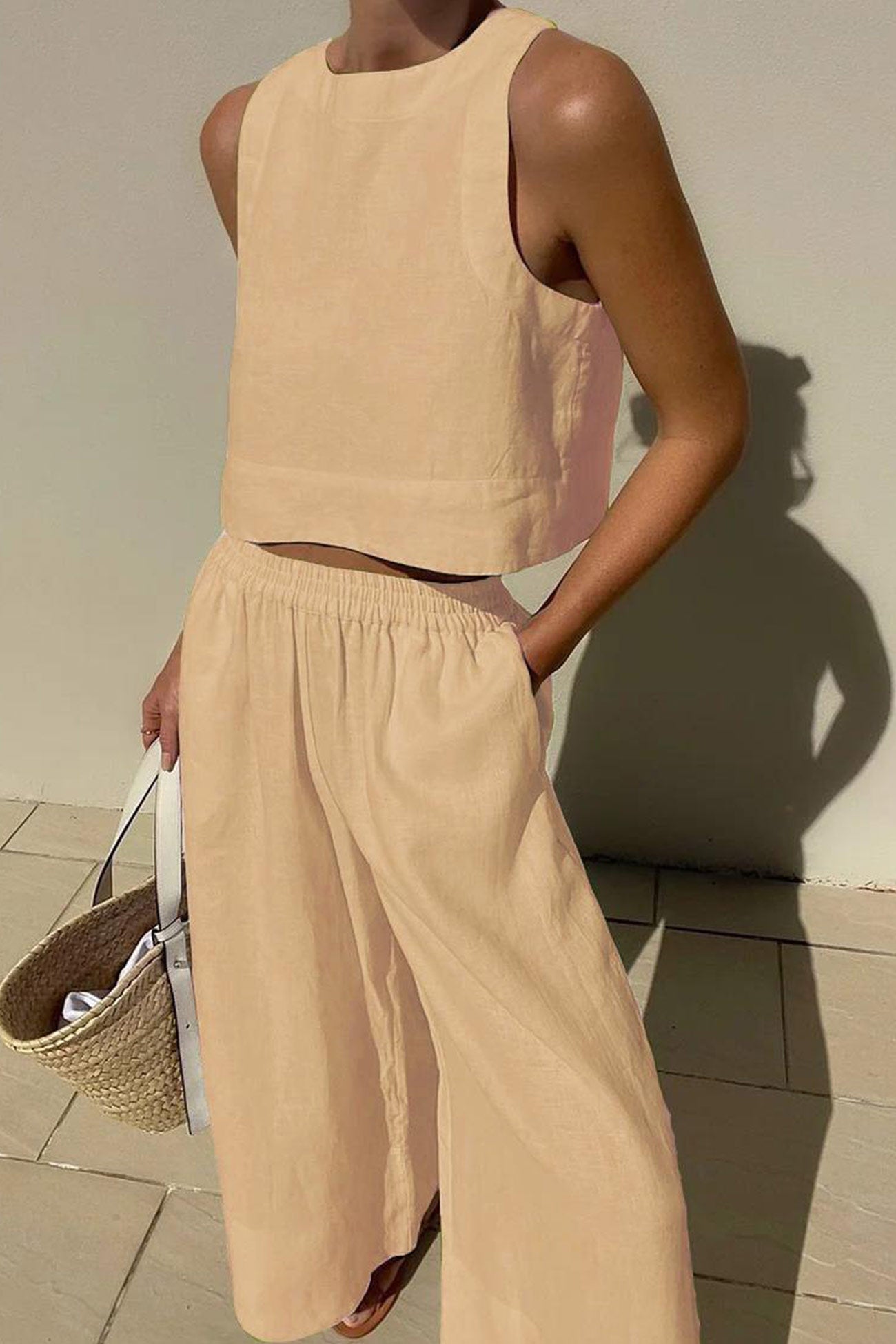 Maxct Solid Tank Top Two-piece Pants Set