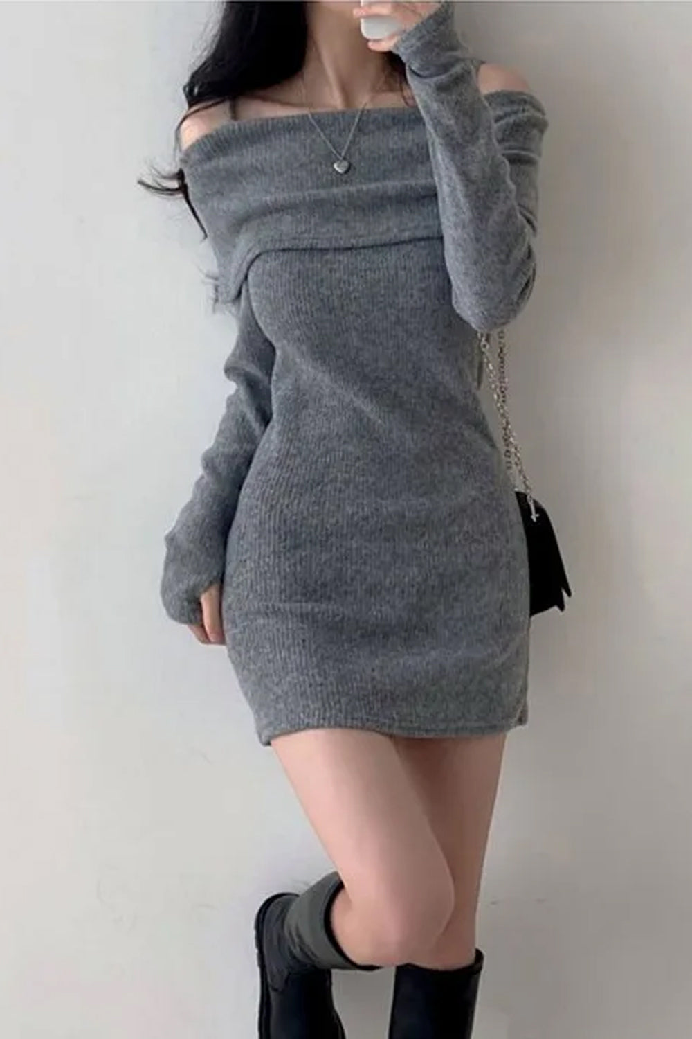 Sexy Slim Off Shoulder Knitted Dress Maxct