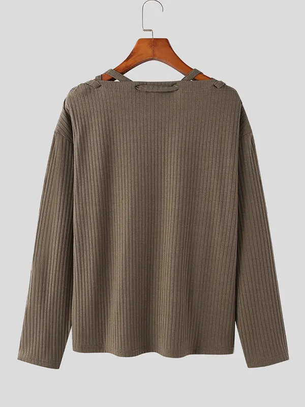 Maxct - Mens Solid Long Sleeve Knotted Knit Sweater
