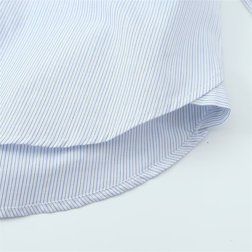 Autumn New Product Women's Fashion Style Simple and Casual Loose Striped V-neck Long sleeved Shirt Top