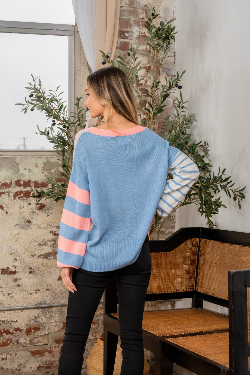 Maxct &Sew In Love Full Size Striped Dropped Shoulder Sweater