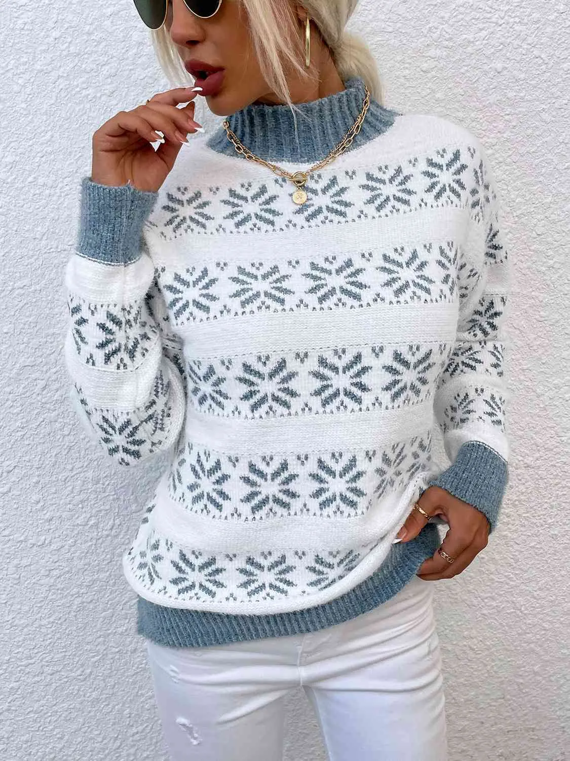 Maxct &Snowflake Pattern Mock Neck Sweater
