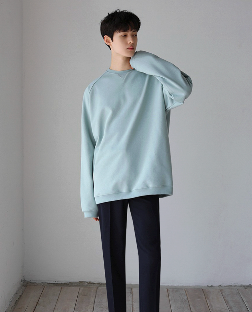 Maxct Blue Cotton Round Neck Sweater
