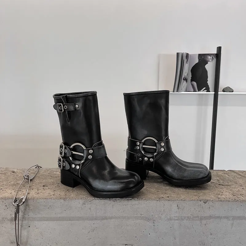 Genuine Short Boots Western Cowboy Boots Riding Boots Big Round Toe Maxct