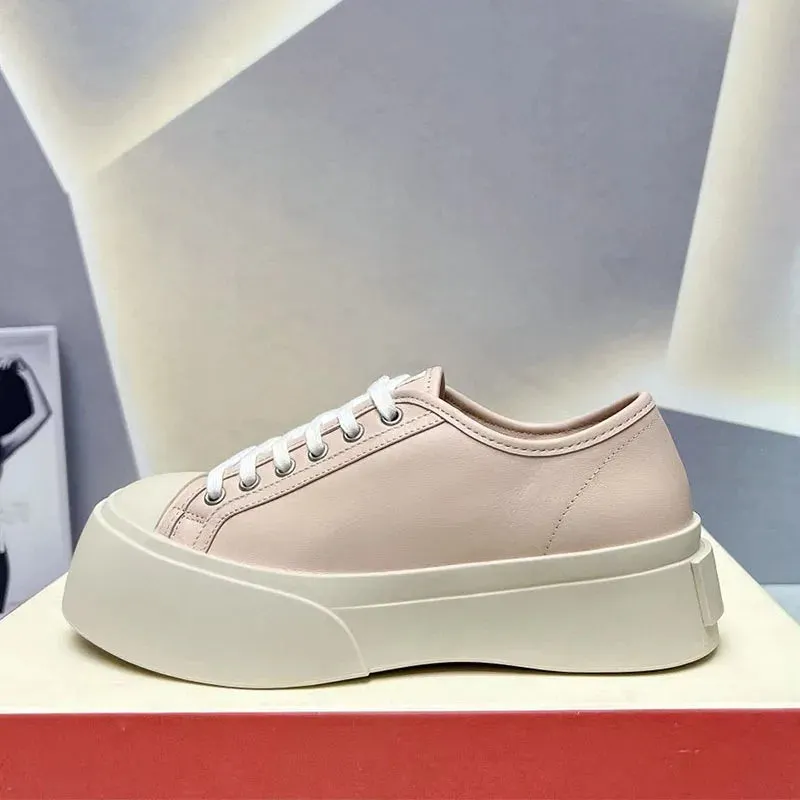 Platform Sneakers - Round Toe Lace-up Leather Comfort Maxct