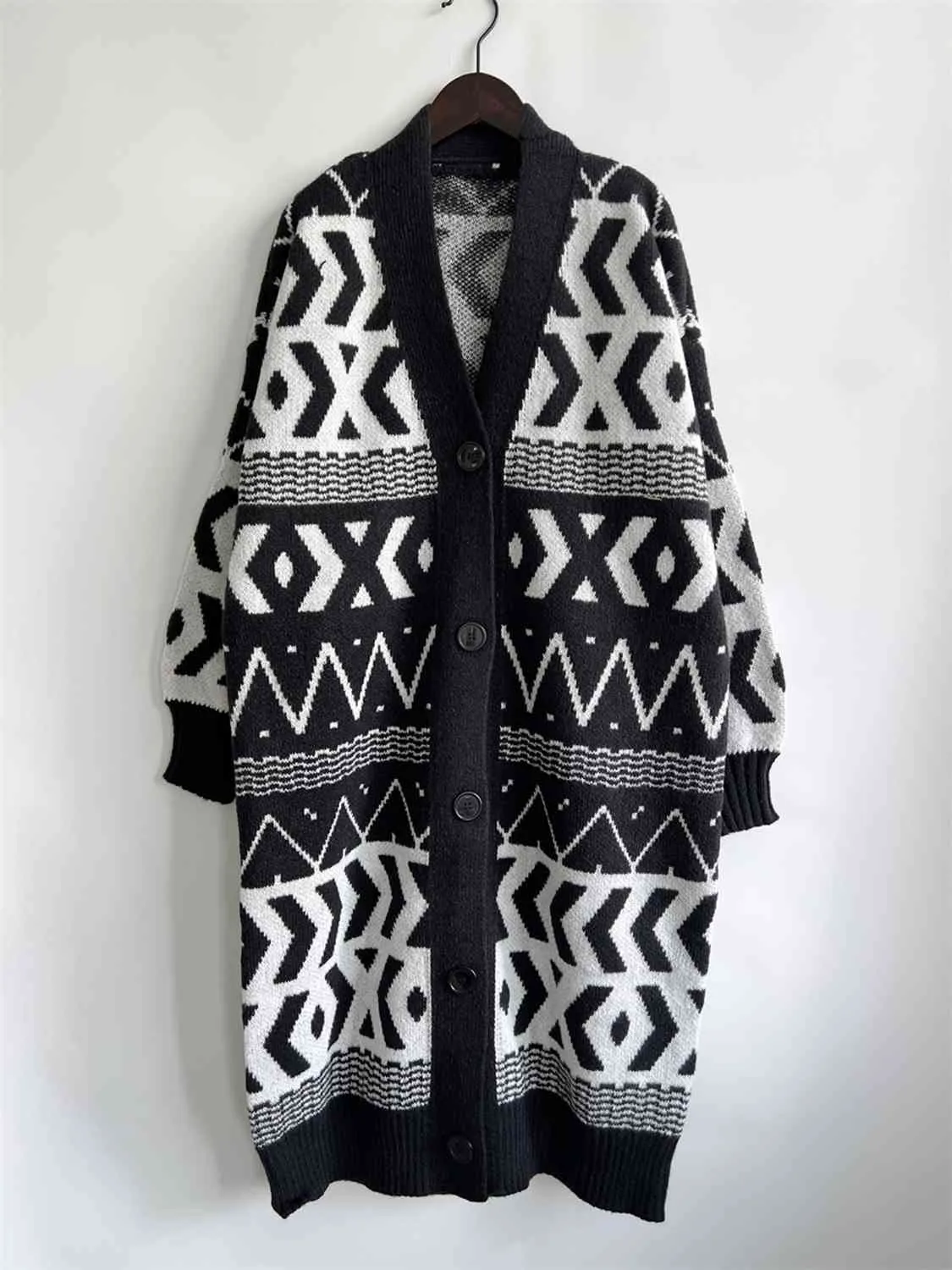 Maxct &Geometric Button Front Longline Cardigan