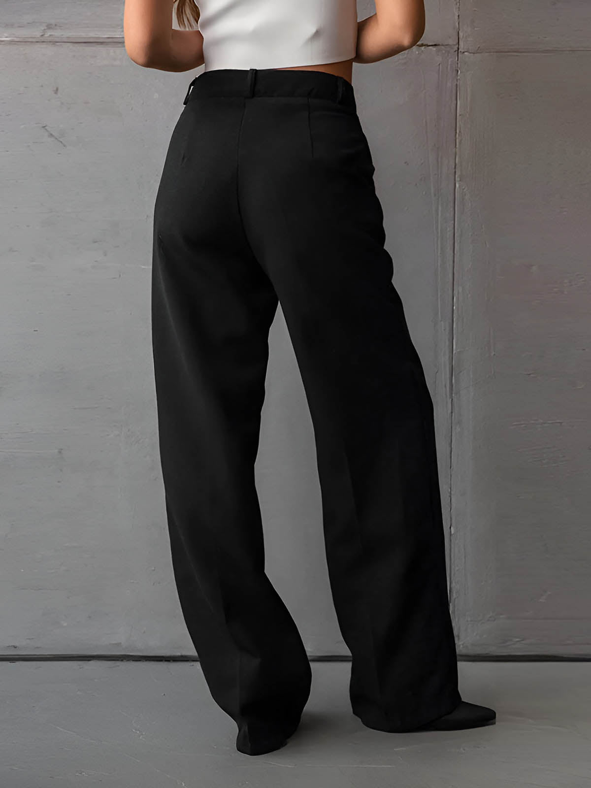 Maxct Solid Slant Pockets Flare Leg Long Pants