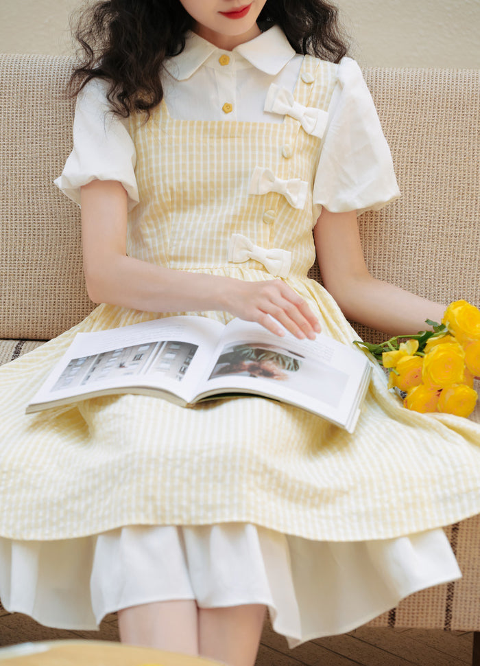 Gingham Bows Twofer Dress Maxct