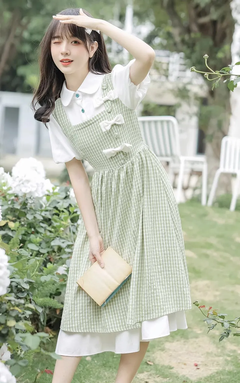 Gingham Bows Twofer Dress Maxct
