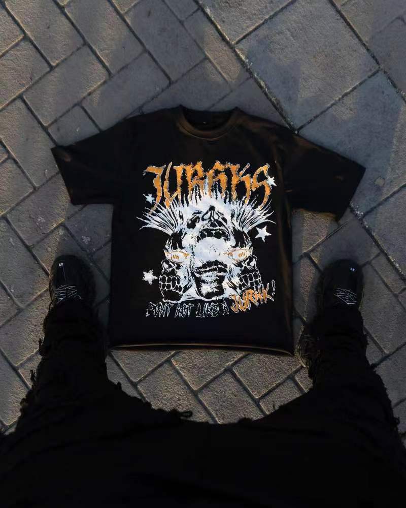 American Gothic quirky letter print oversized T-shirt men's fashion retro loose versatile Harajuku short-sleeved couple style