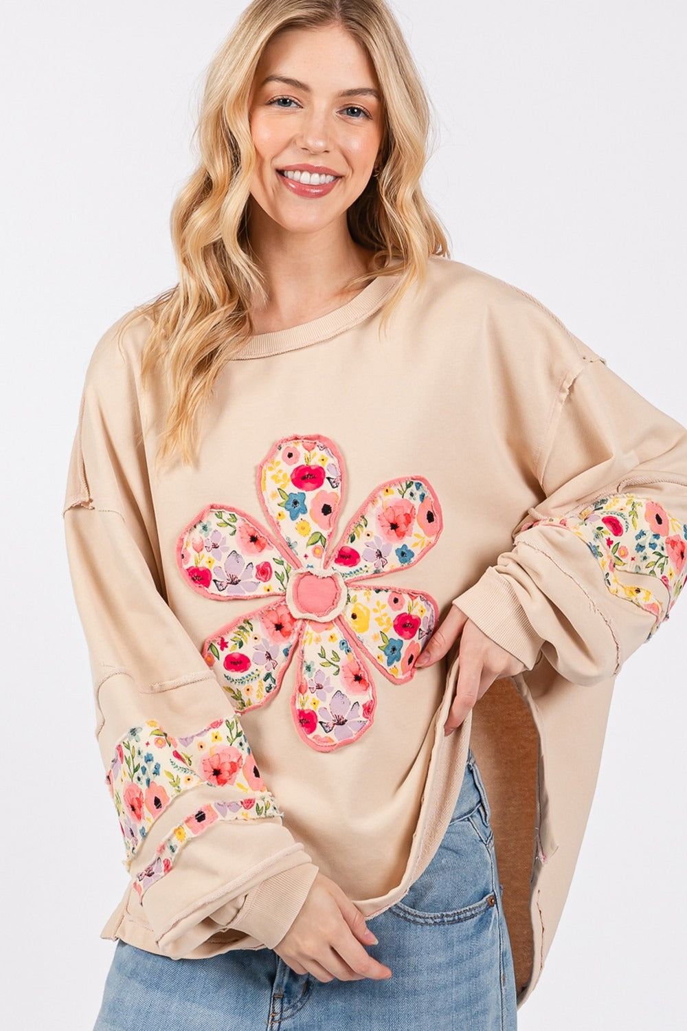 Maxct &SAGE + FIG Daisy Patch Applique Long Sleeve Sweatshirt
