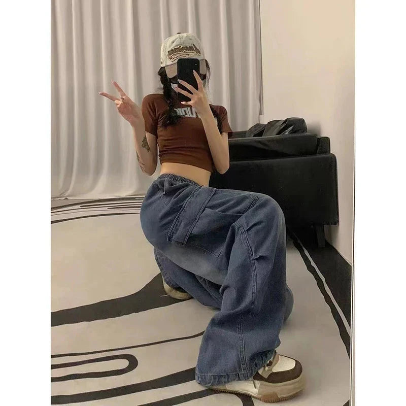 2000 Y2K Baggy Cargo Wide Leg Pants - Grunge Streetwear for Women Maxct