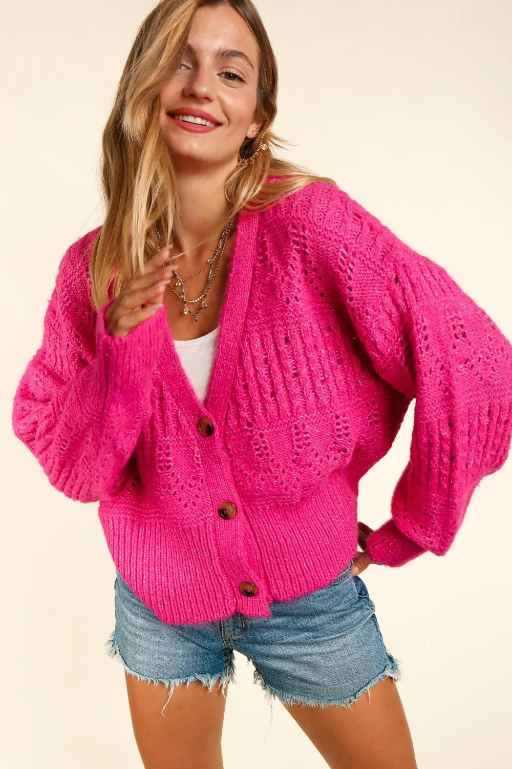 Maxct &Haptics Full Size Button Down Crop Long Sleeve Cardigan