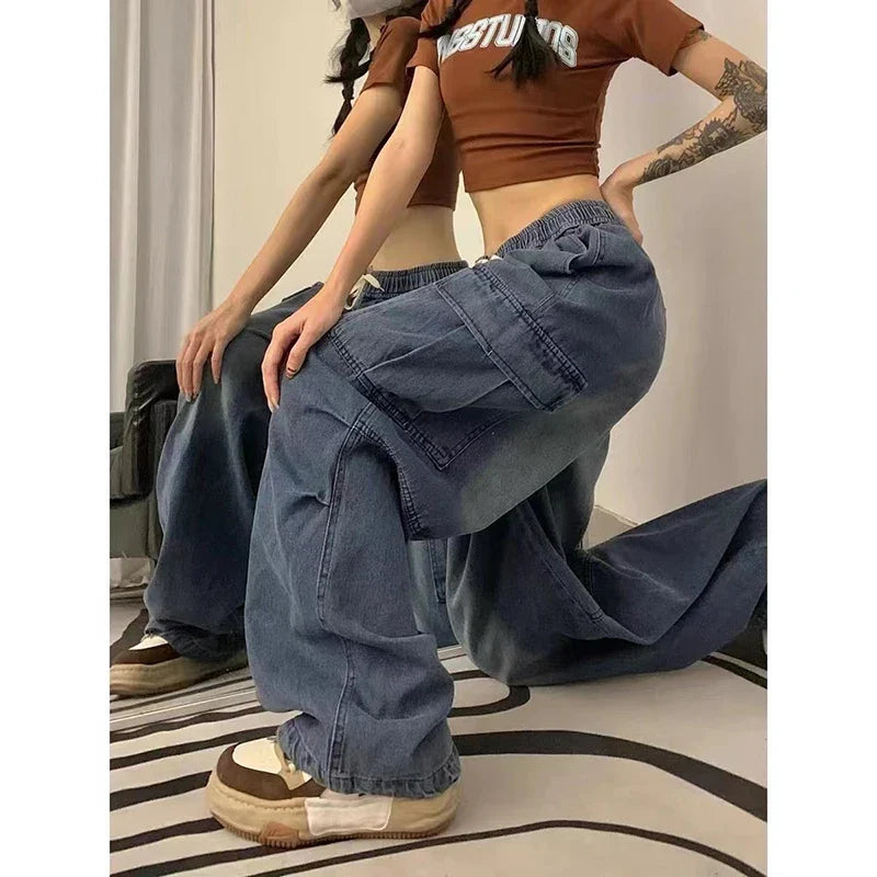 2000 Y2K Baggy Cargo Wide Leg Pants - Grunge Streetwear for Women Maxct
