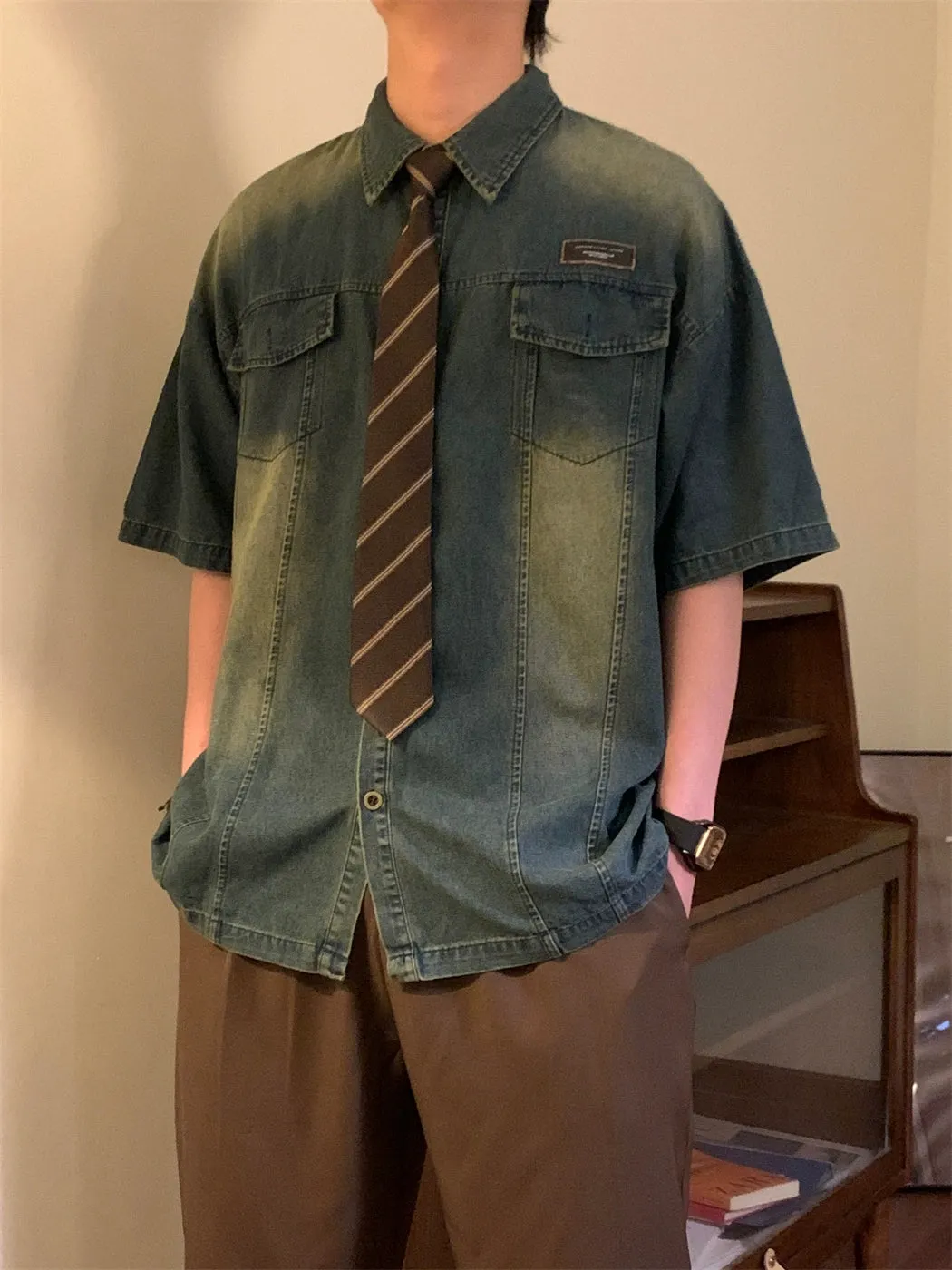 Nagawl Short Sleeves Denim Shirt Maxct