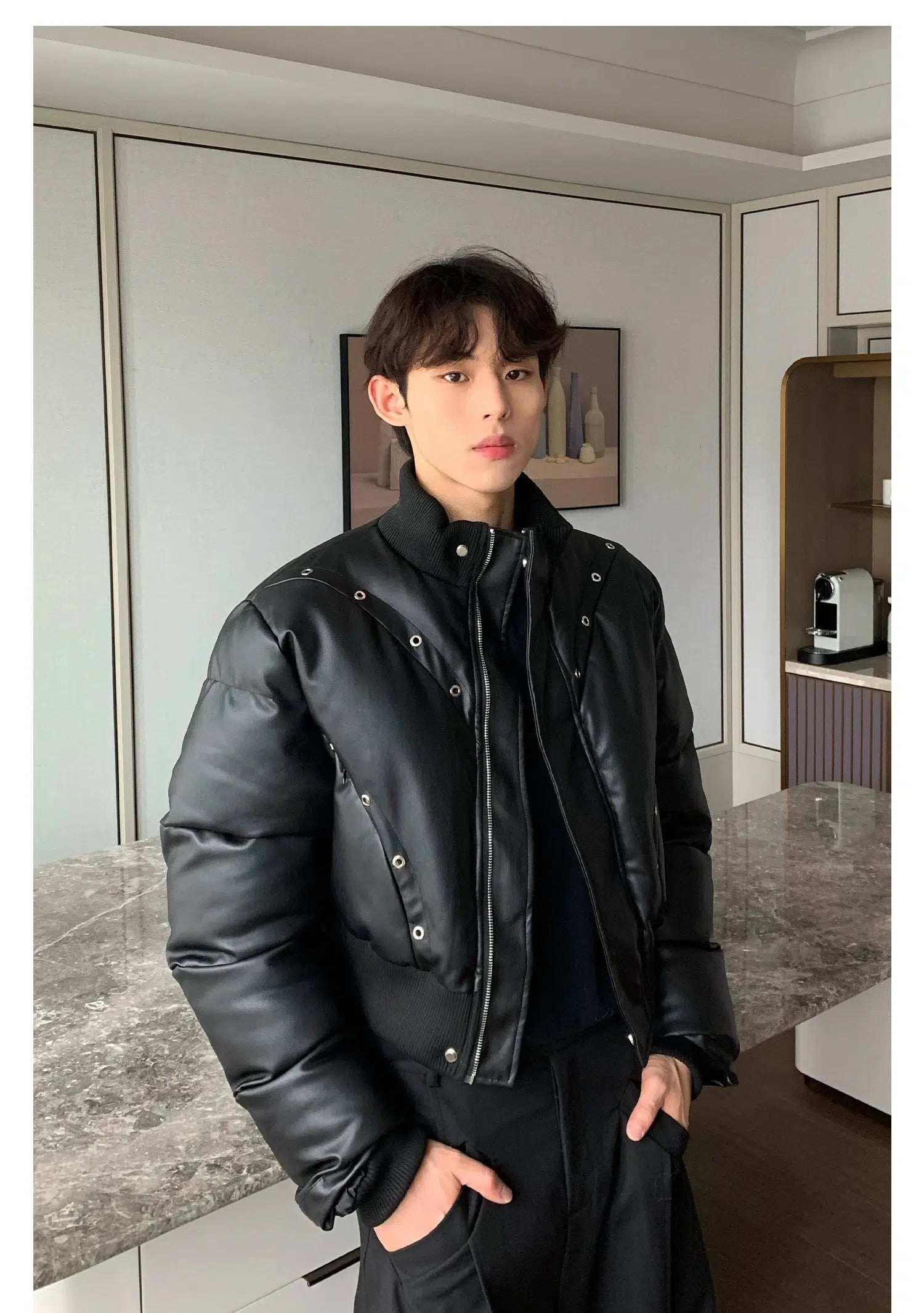 Maxct Baseball PU Leather Padded Bomber Jacket
