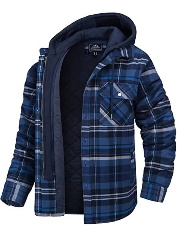 Maxct &Men’s Plaid Quilted Hoodie - Flannel Shirt Jacket