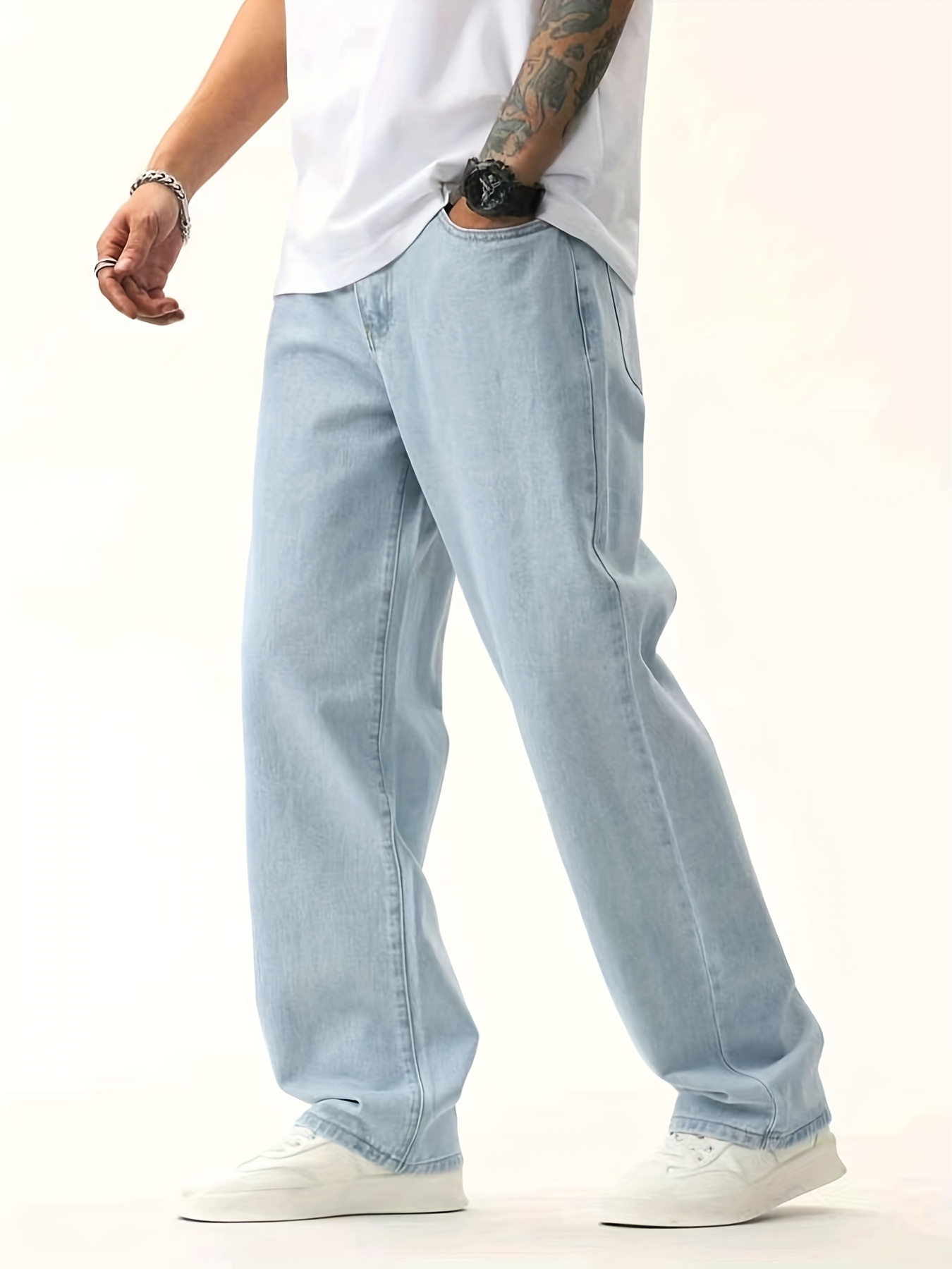 Men's Light Blue Straight Leg Cotton Jeans