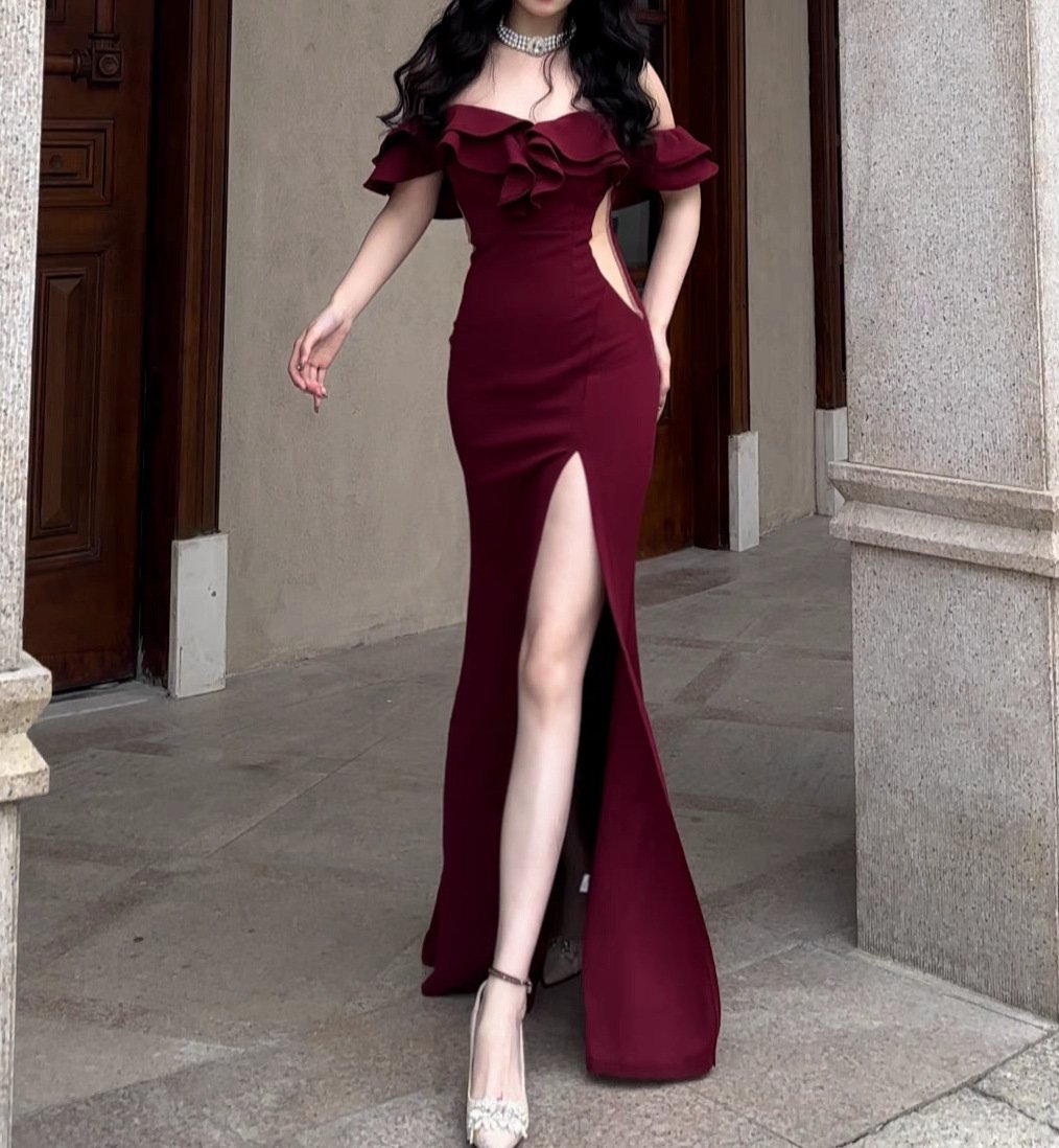 Maxct Women's Wear With Ear-rimmed Off-shoulder Bandage Dress French Style Women's Summer Party Adult Ceremony Evening Dress Dress
