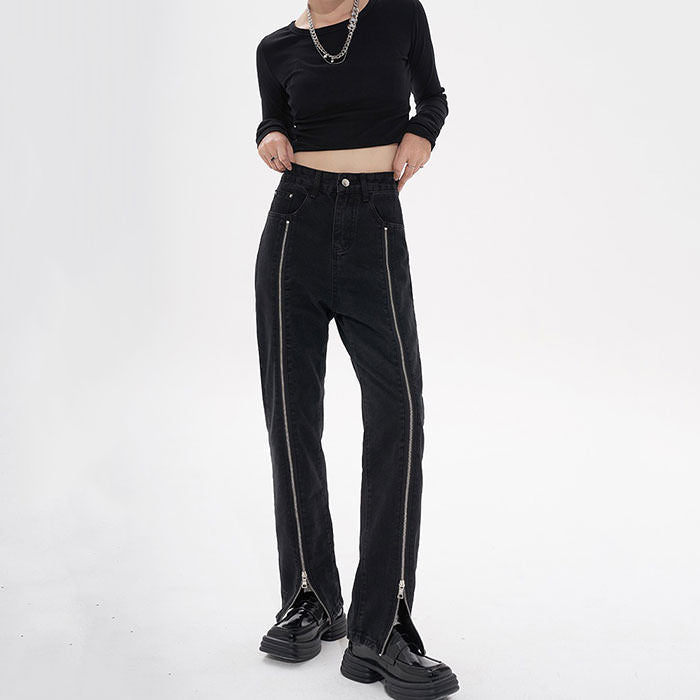 Zip Up Leg Grunge Jeans Maxct