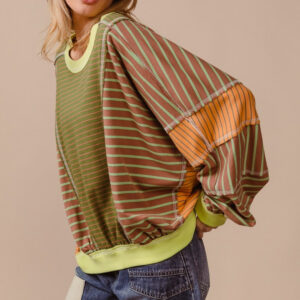 Maxct &BiBi Color Block Striped Round Neck Sweatshirt