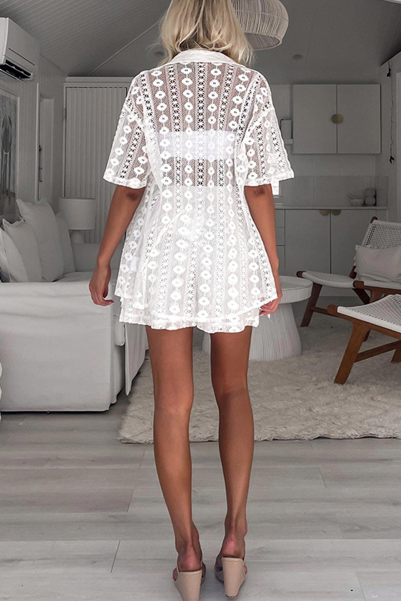 Maxct Lace Short Sleeve Cardigan Shorts Set