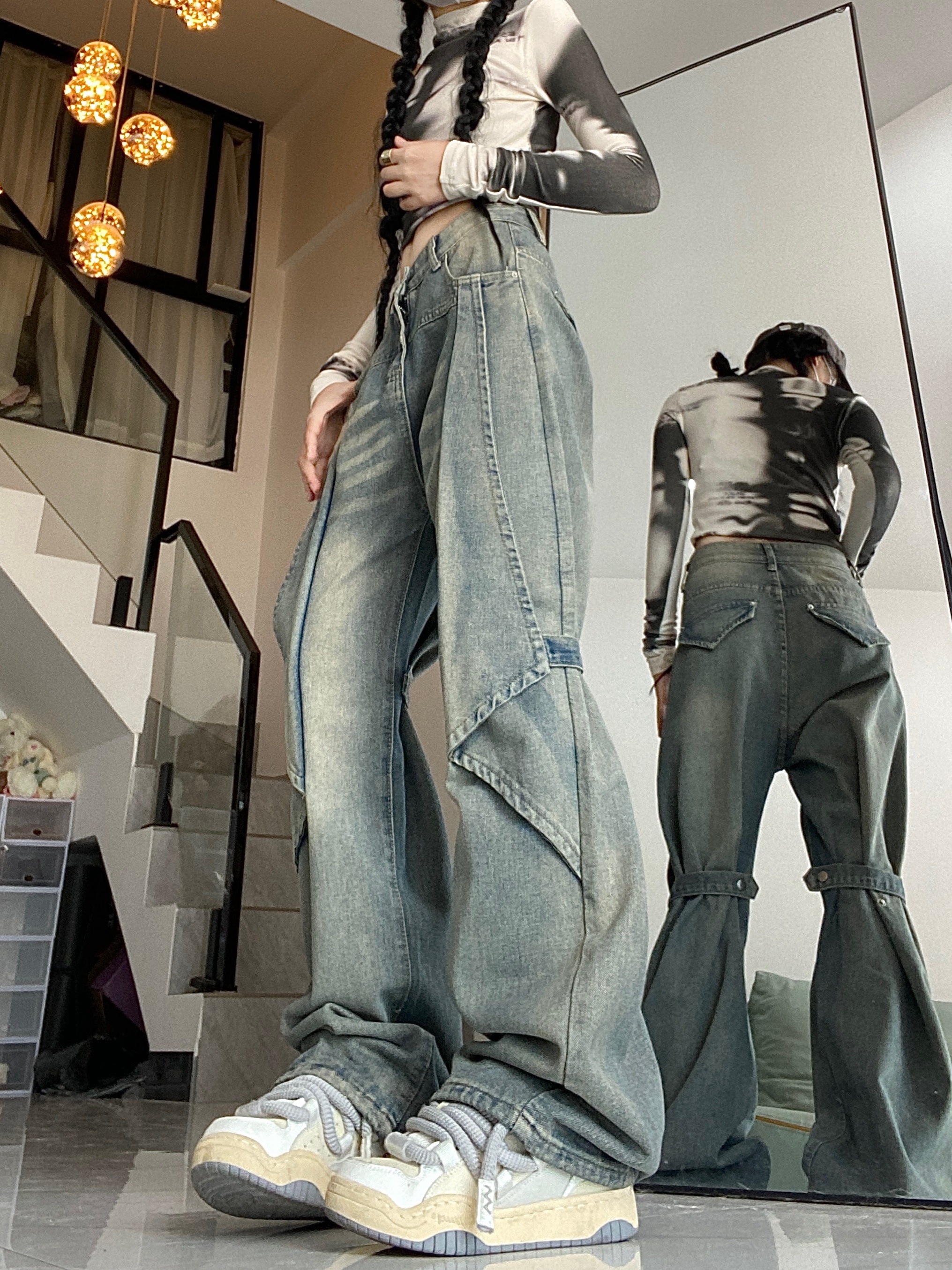 Baggy Blue Jeans High Waist Wide Leg
