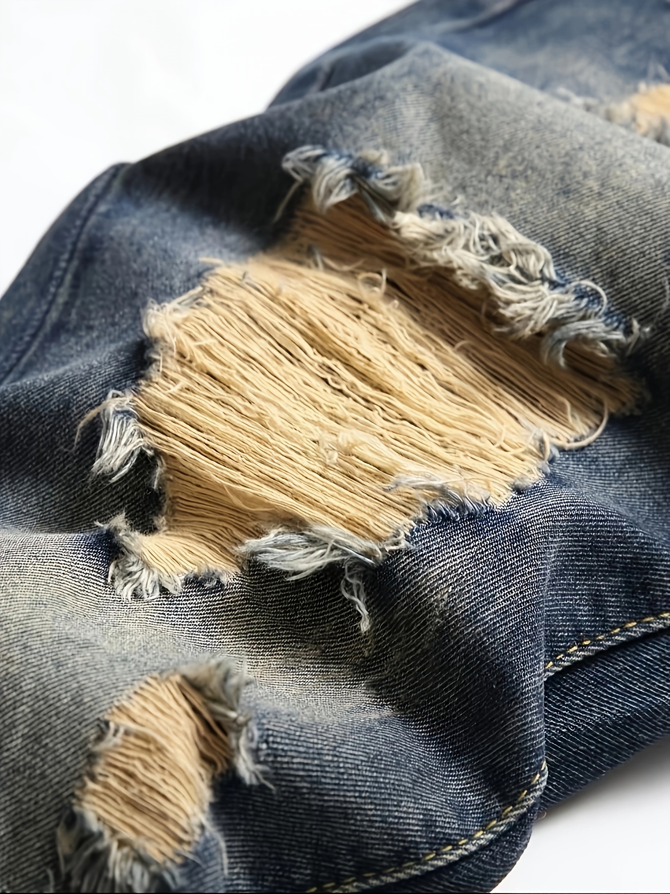 Regular Fit Ripped Jeans, Men's Casual Street Style Distressed Denim Pants For All Seasons