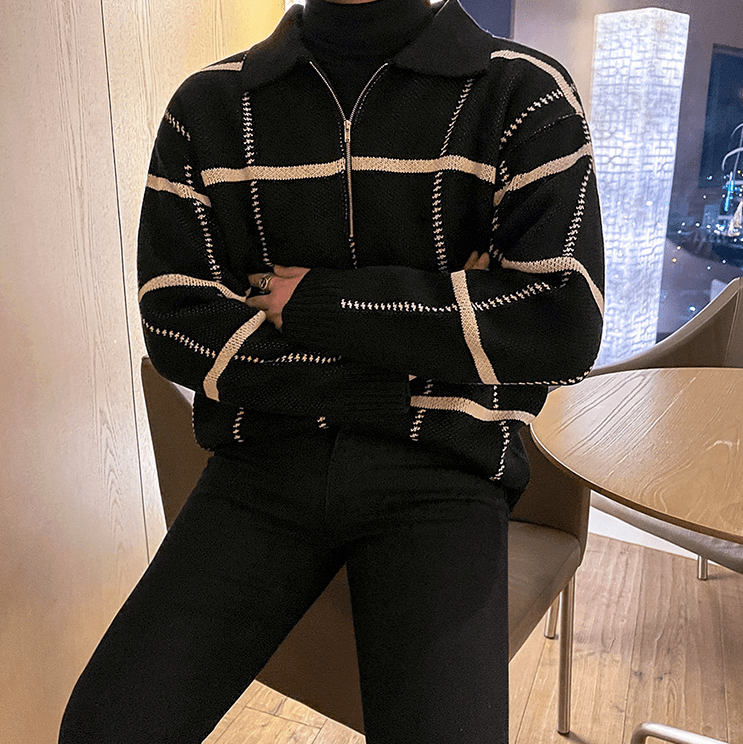 Maxct 6229 Plaid Half Zip-Up Collar Sweater