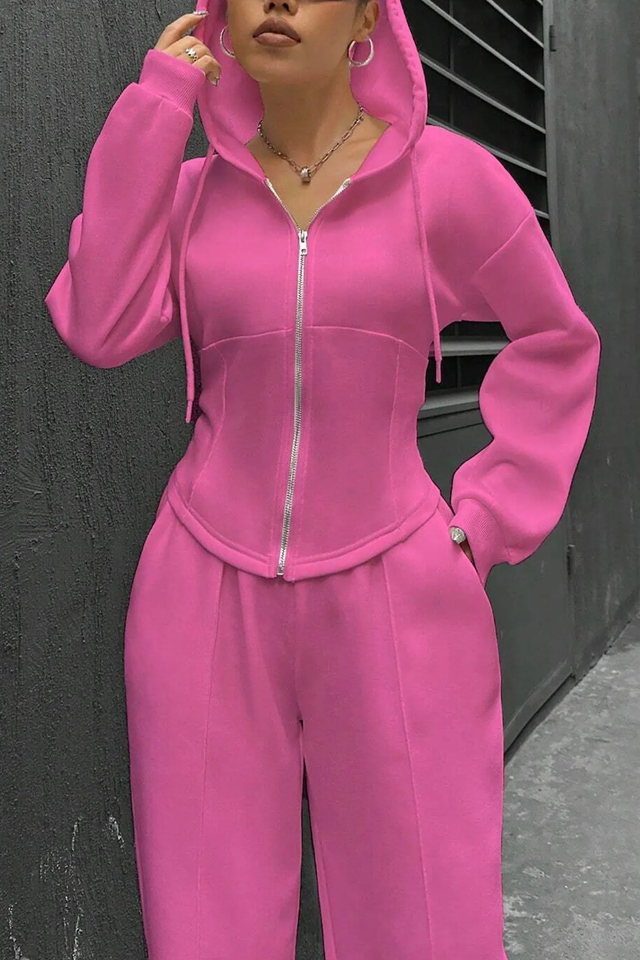Maxct Solid Slim Fit Hoodie Pants Suits