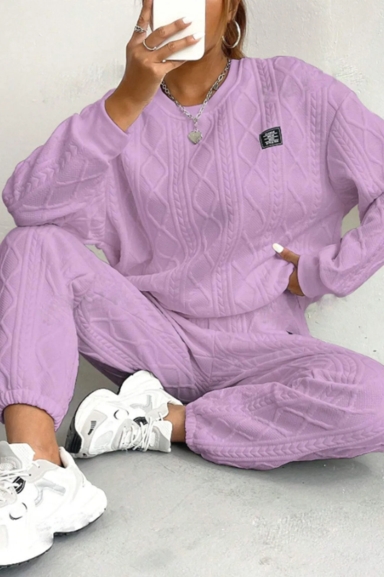 Maxct Cable Knit Crew Neck Sweatshirt Set
