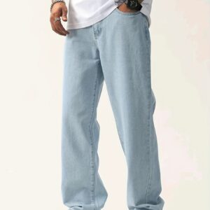 Maxct Men's Light Blue Straight Leg Cotton Jeans