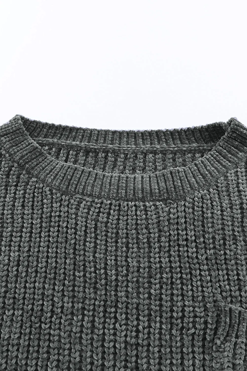 Maxct &Distressed Round Neck Drop Shoulder Sweater