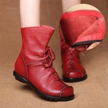 Retro-Style Handmade Black Leather Boots for Women Maxct
