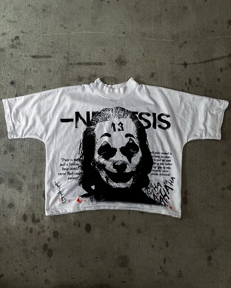 Maxct Y2K Gothic Clown Print White Oversized T Shirt Women Summer Retro Streetwear Hip Hop Loose Harajuku Fashion Street Casual Tops