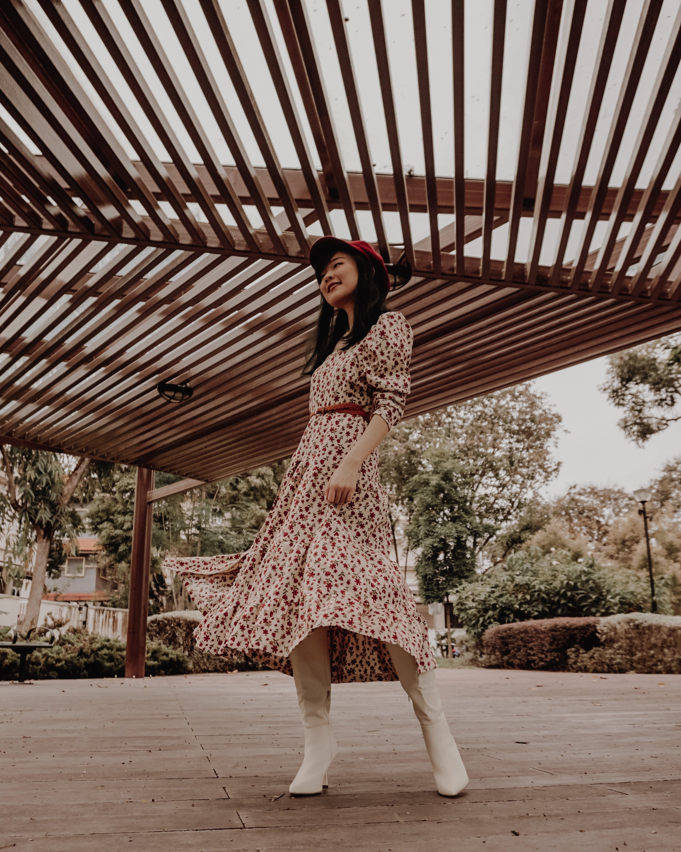 Sweet Floral Corduroy Midi Dress Maxct
