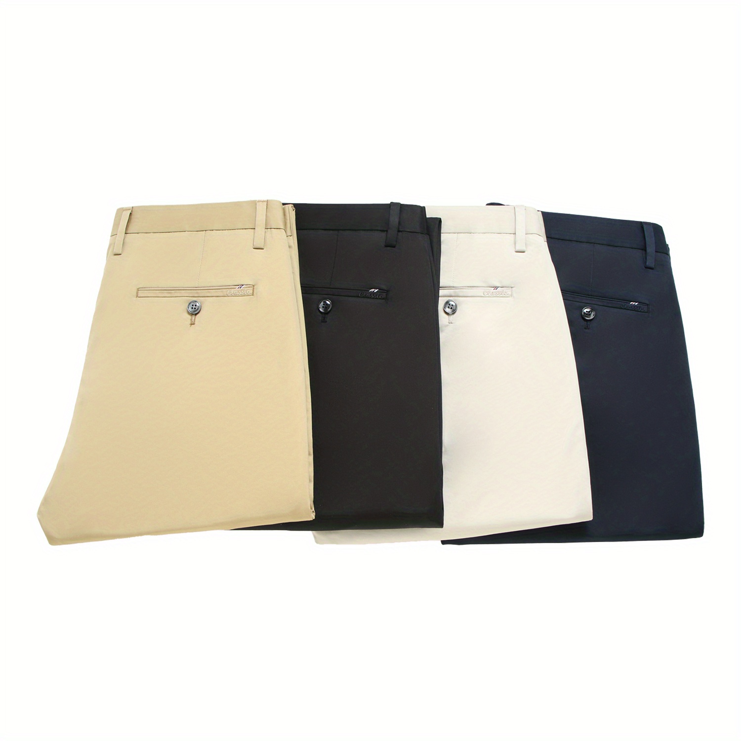 Classic Design Dress Pants, Men's Formal Solid Color Mid Stretch Dress Pants For Spring Summer Business