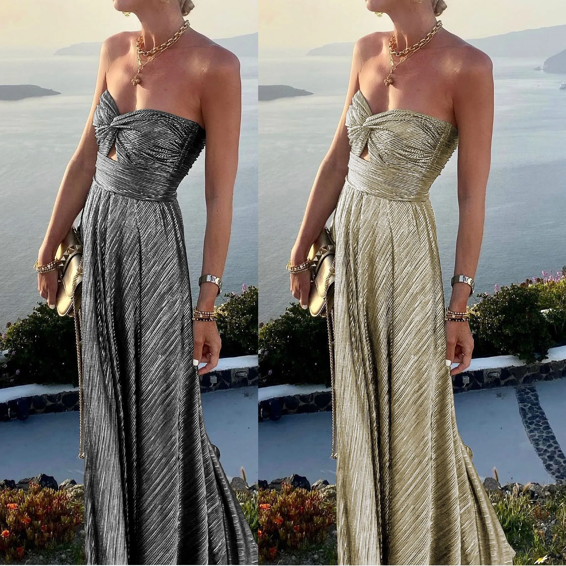 Maxct Spring and Summer New Sexy Chest-Wrapped Gilding Party Dress Ins Casual Large Swing Dress - Image 4
