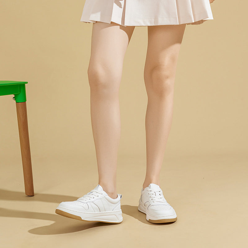 Women's Causal Genuine Chunky Sneakers - Beige Maxct