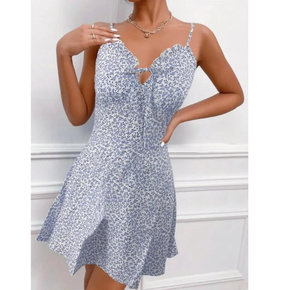 Irregular Floral Halter Mini Dress Maxct