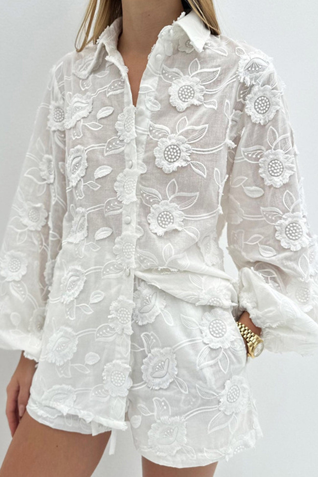 Maxct Floral Embroidery Long Sleeve Shirt Suits