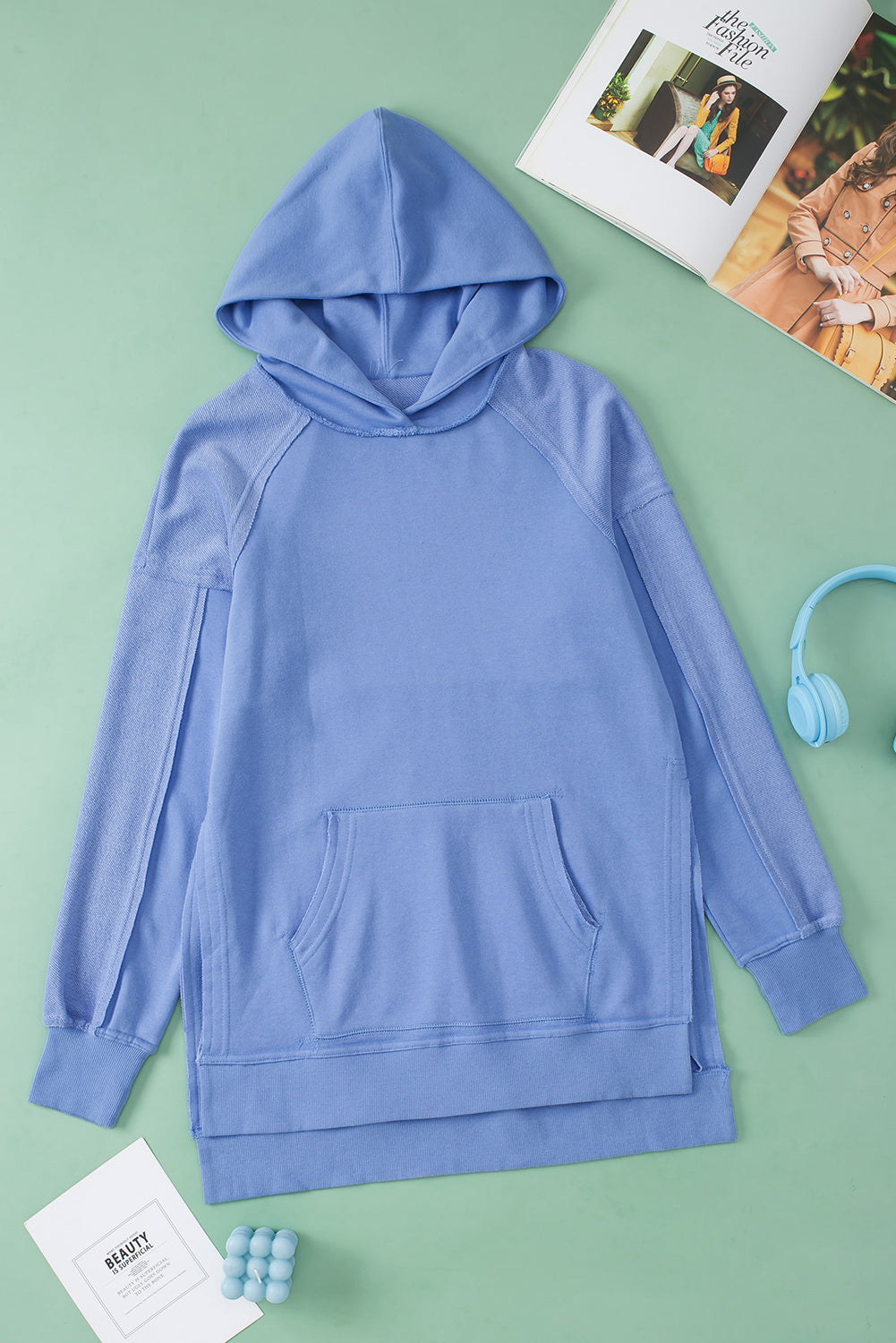 Maxct &Exposed Seam Kangaroo Pocket Long Sleeve Hoodie