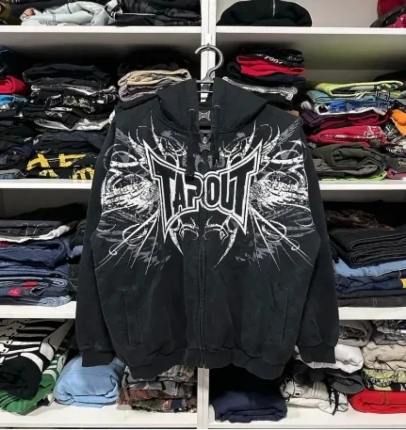 Maxct Woman Y2k Hoodie Zippe Harajuku Retro Hip Hop Letter Print Oversized for Women Sweatshirt Man Tops Kawaii Anime Gothic