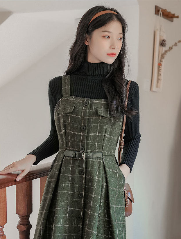 Button Up Plaid Cami Midi Dress Maxct