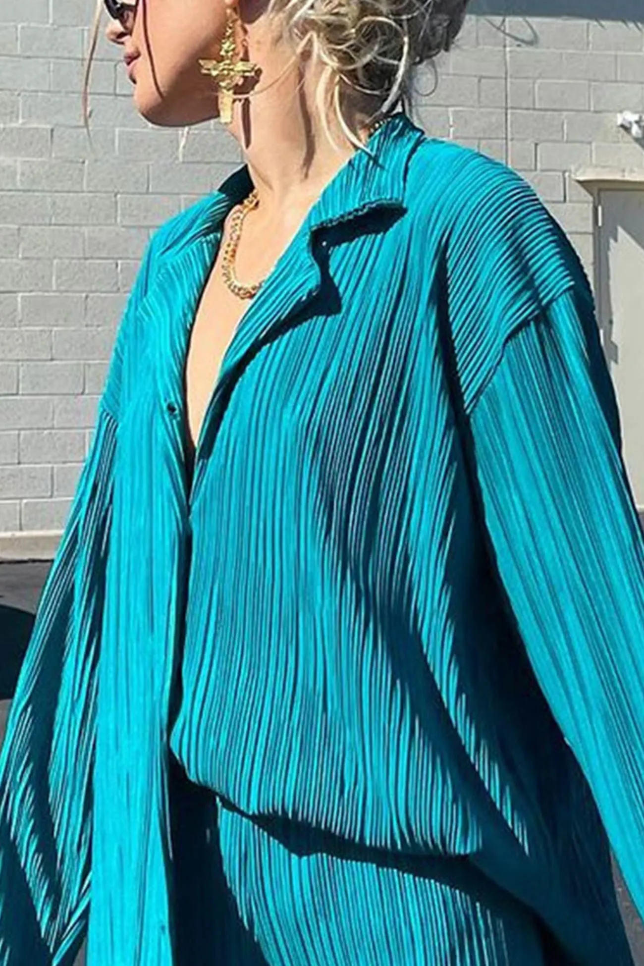Maxct Pleated Shirt Wide Leg Pants Set - Image 22