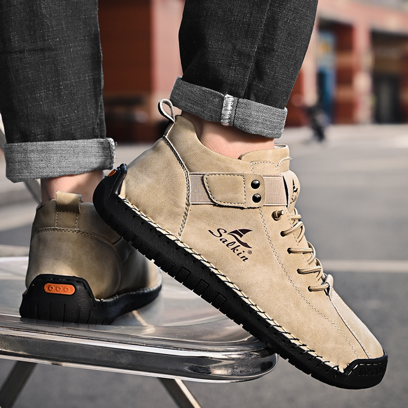 Handmade Design Sneakers Men's Casual Leather Ankle Boots