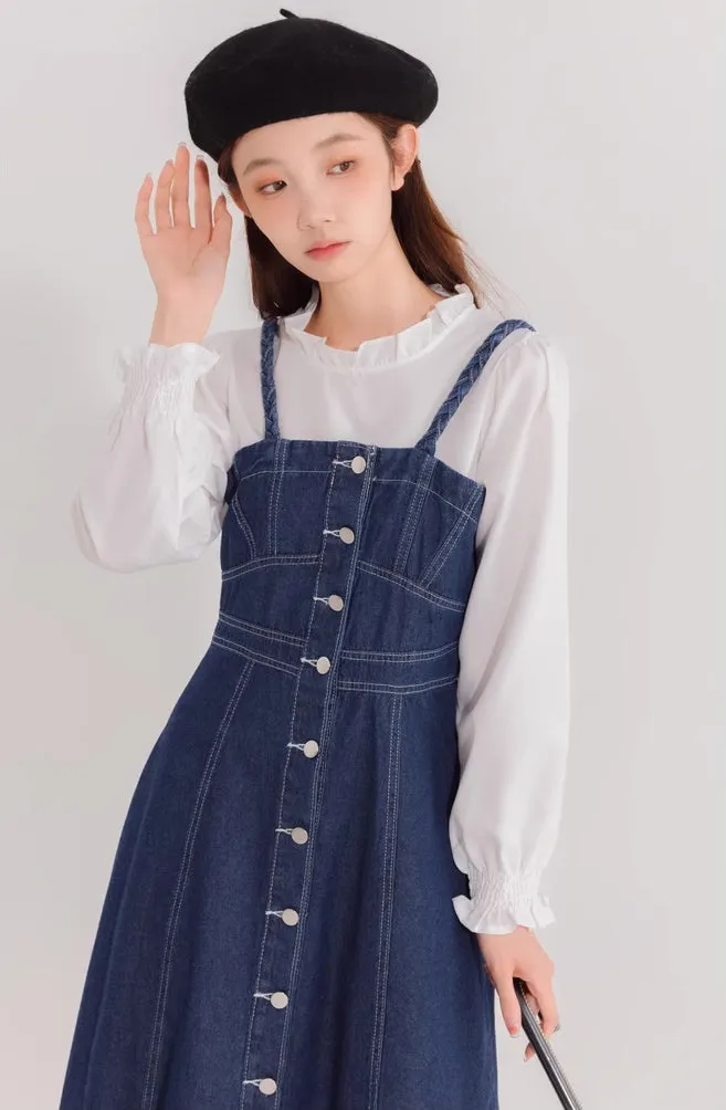 Button Down Denim Cami Midi Dress Maxct