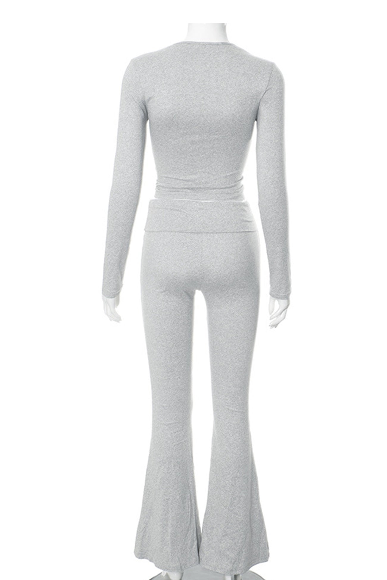 Maxct Solid Crop Top Flares Long Pants Set